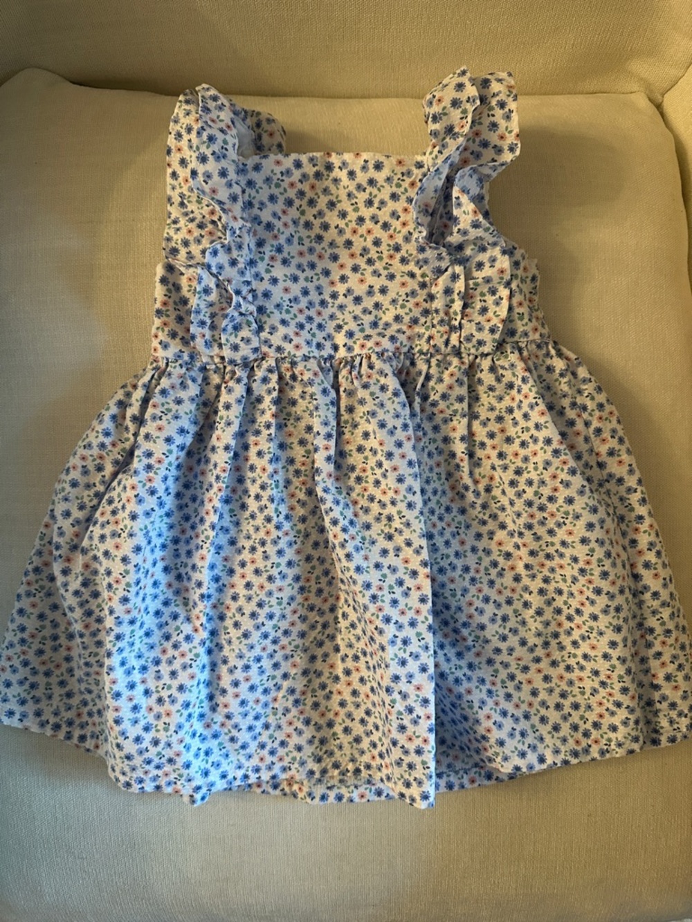 Girls' White Floral Sundress with Blue and Pink Accents